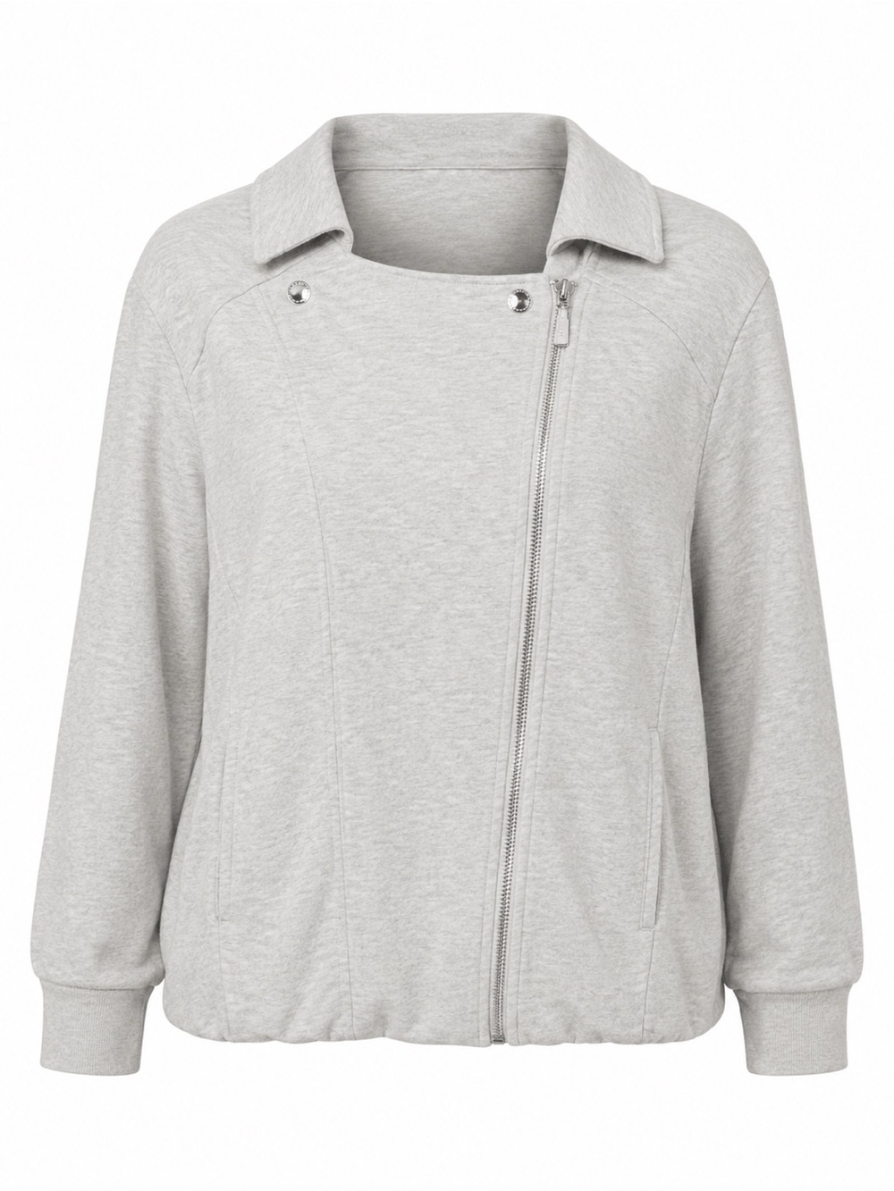 H by Halston Light Gray Asymmetrical Zip Sweatshirt Jacket